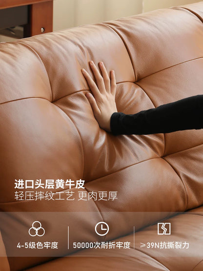 真皮沙发中古客厅头层牛皮三人位直排沙发