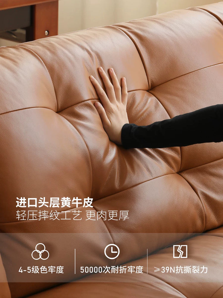 真皮沙发中古客厅头层牛皮三人位直排沙发