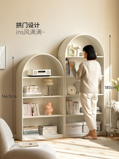 实木书柜靠墙展示柜白色落地书架置物架陈列柜法式奶油风