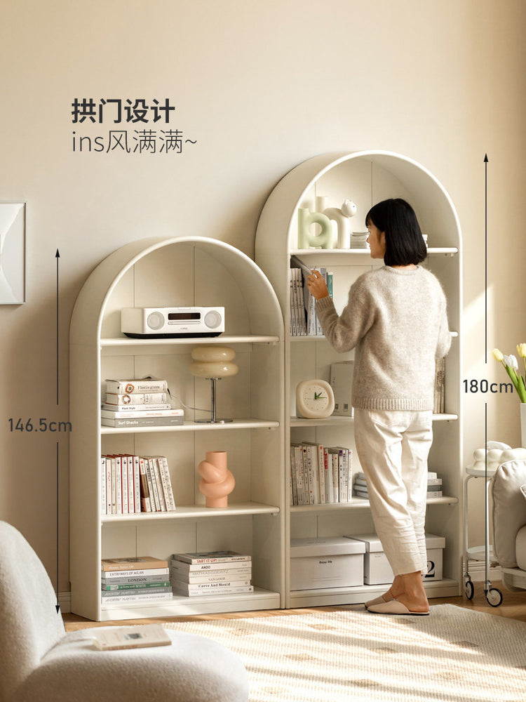 实木书柜靠墙展示柜白色落地书架置物架陈列柜法式奶油风