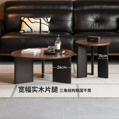 实木茶几意式轻奢茶台客厅胡桃色圆几小户型组合茶桌