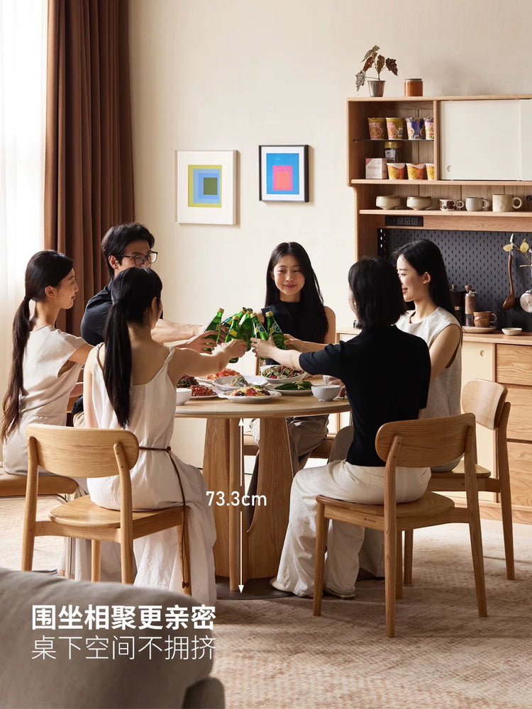 实木餐桌小户型岩板圆桌餐厅橡木吃饭桌子家用简约洽谈桌