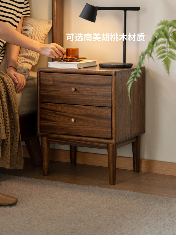 全实木床头柜简约现代黑胡桃木床边柜抽屉柜收纳柜储物柜