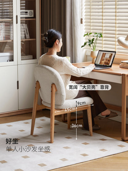 实木休闲椅书房奶油风软包椅橡木简约办公椅靠背椅子