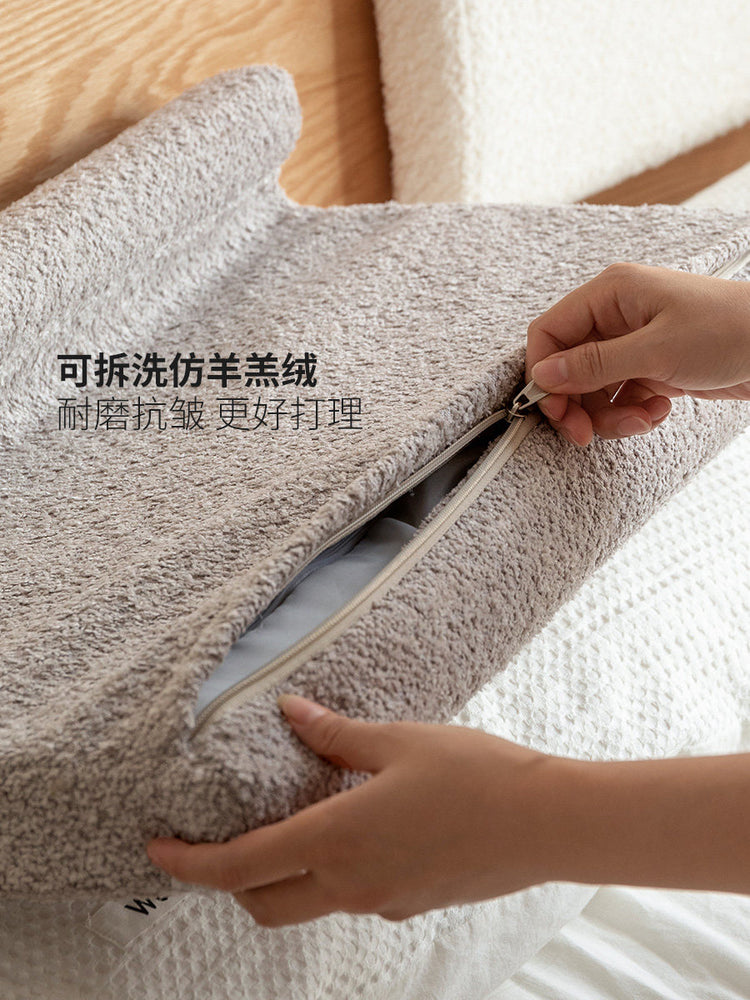 床头靠垫软包简约羊羔绒可挂式靠枕奶油风卧室靠背枕