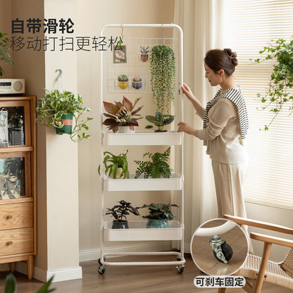 铁艺花架白色挂衣架收纳衣帽架客厅置物架移动高推车