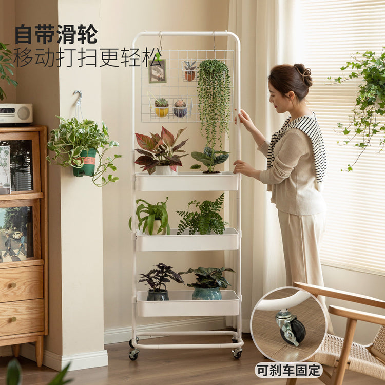 铁艺花架白色挂衣架收纳衣帽架客厅置物架移动高推车