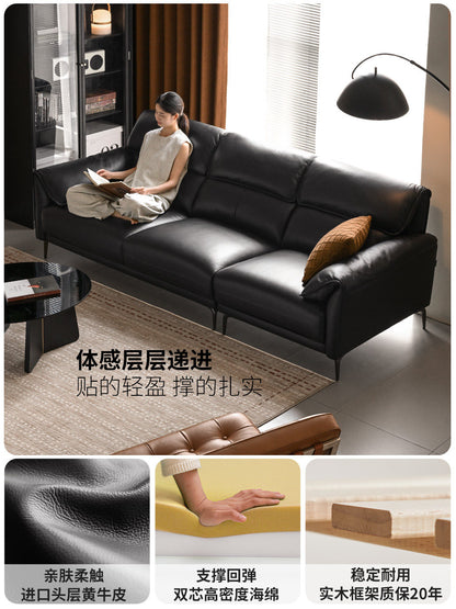真皮沙发客厅头层牛皮奶油风直排白色三人位沙发