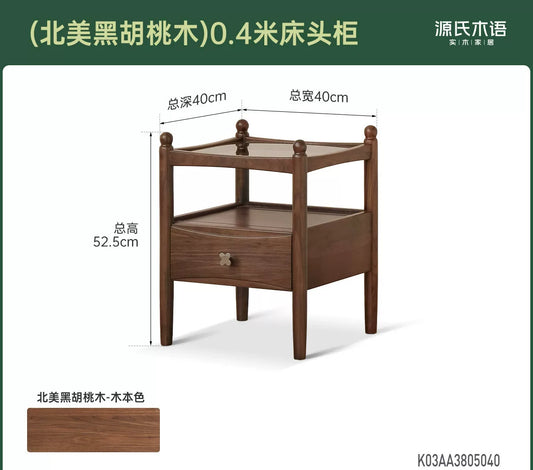 实木床头柜意式轻奢储物柜卧室黑胡桃木置物柜收纳柜