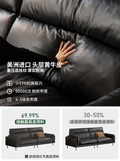 真皮沙发客厅意式轻奢高靠背黑色高脚直排沙发