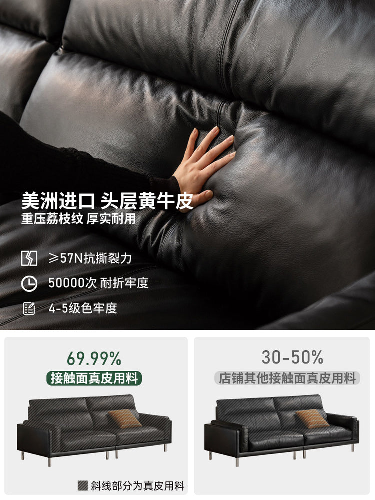 真皮沙发客厅意式轻奢高靠背黑色高脚直排沙发