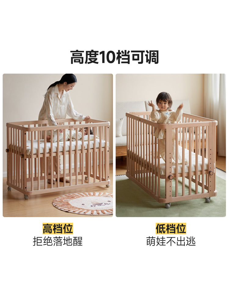 实木婴儿床可移动带滑轮拼接床新生儿宝宝床多功能护栏床