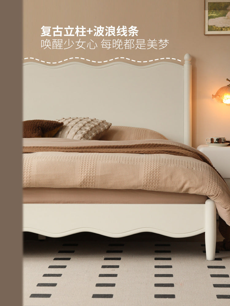 实木床法式奶油风双人床卧室简约白色床家居1.8米大板床