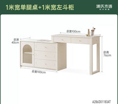 [25-Day Pre-order] Solid Wood Integrated Dressing Table and Chest of Drawers, French Cream Style Extendable Vanity Desk, White Makeup Table