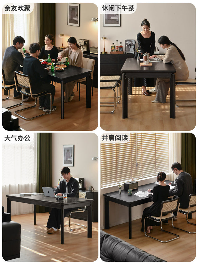 实木餐桌包豪斯橡木大板桌黑色饭桌餐厅吃饭桌椅组合