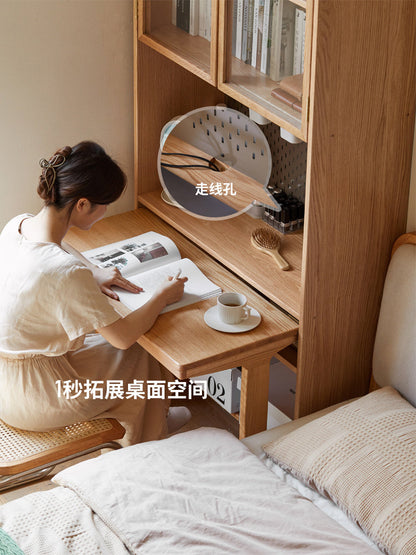 实木书桌书架一体组合洞洞板书柜小户型电脑桌学习桌