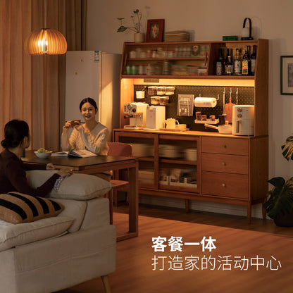 实木餐边柜一体高柜樱桃木洞洞板置物柜北欧多功能储物柜