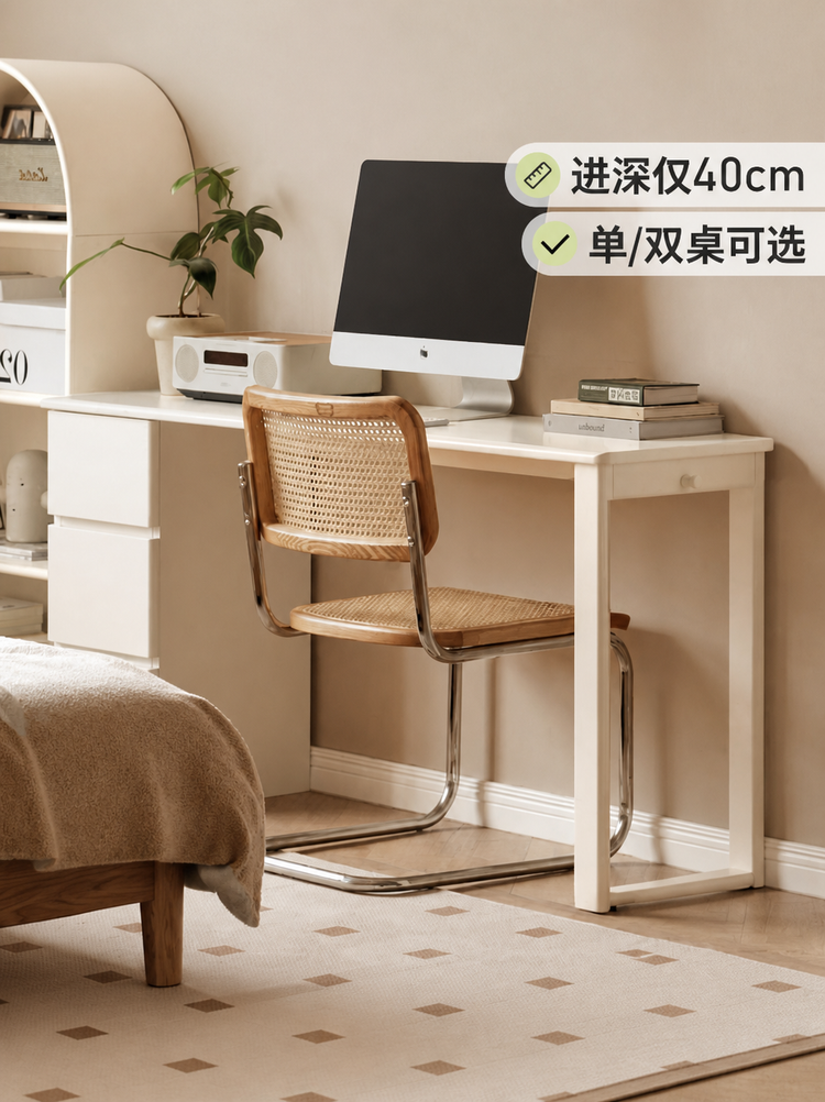 实木书桌白色电脑桌靠墙工作台写字桌法式梳妆台桌子