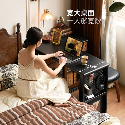 实木书桌法式复古黑色伸缩化妆桌书房橡木转角办公桌