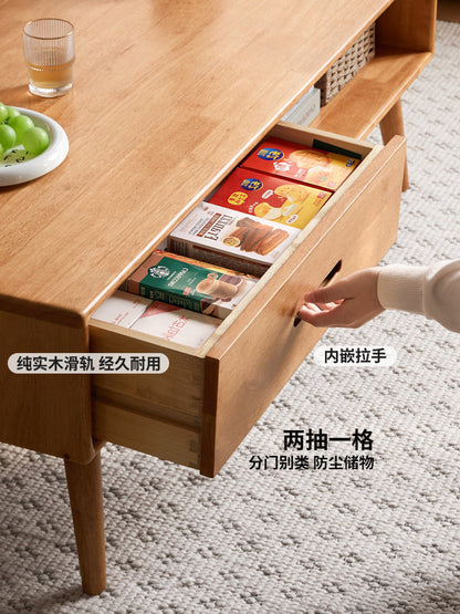 实木茶几客厅现代简约长方向茶台小户型带抽储物茶桌