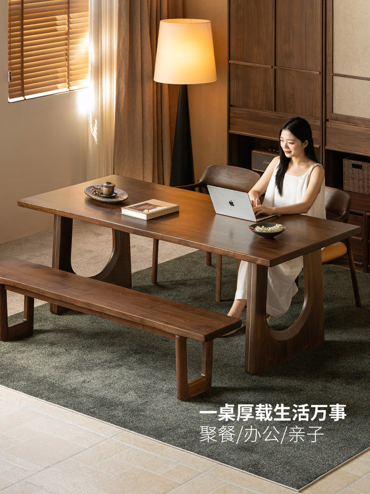 实木餐桌餐厅复古黑胡桃木长方形大板桌现代简约饭桌
