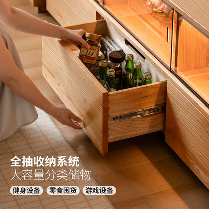 实木加高双层电视柜客厅简约收纳柜落地橡木手办展示柜