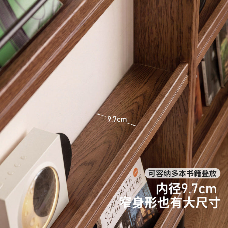 实木书架书房橡木收纳架超薄置物架小户型胡桃色展示架