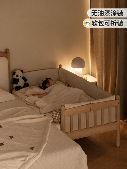 实木儿童床男孩带护栏拼接床大床加宽床简约女孩单人床