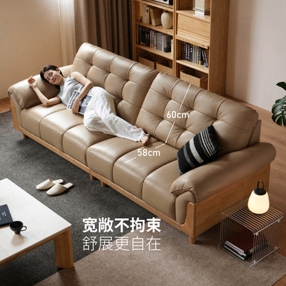 实木客厅意式极简真皮沙发白蜡木小户型棋盘格沙发