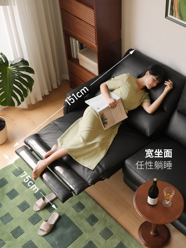 零靠墙电动客厅高靠背真皮沙发黑色多功能沙发