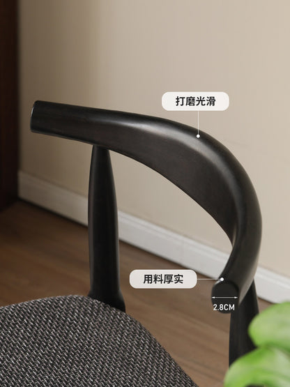 实木餐椅软包牛角椅简约复古总统椅书房书椅黑色靠背椅子
