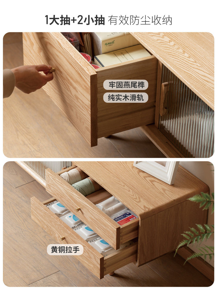 实木电视柜现代客厅橡木北欧小户型收纳柜茶几组合