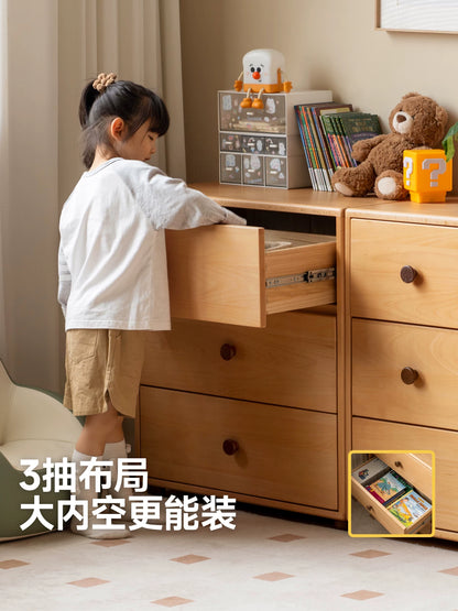 实木儿童斗柜卧室现代简约抽屉柜原木风床尾储物柜