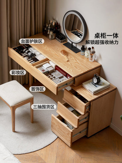 实木梳妆台现代简约收纳柜化妆桌一体卧室橡木伸缩化妆台
