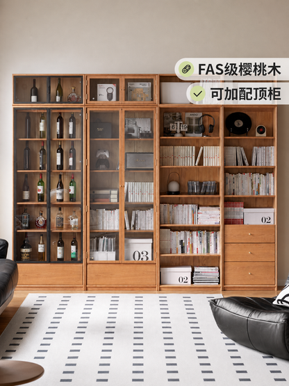 实木书柜樱桃木玻璃柜展示柜书房简约置物柜落地柜子