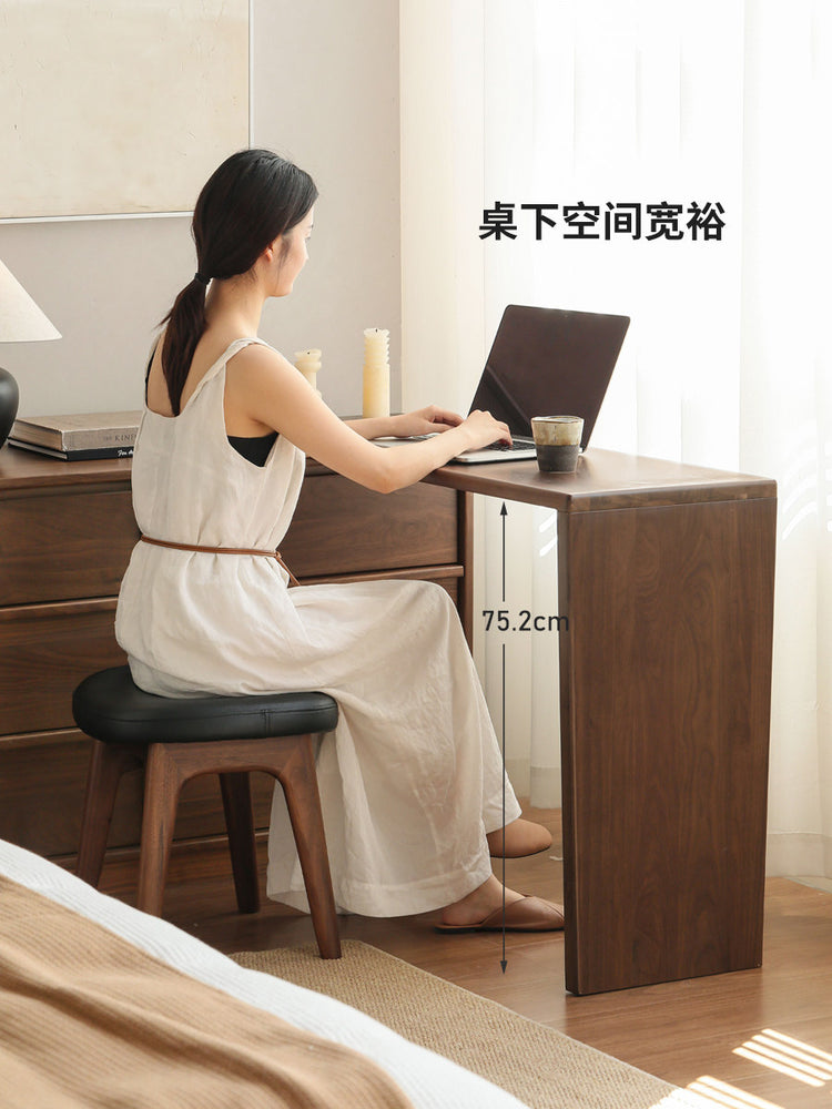 实木化妆桌卧室轻奢一字板梳妆台黑胡桃木斗柜化妆台
