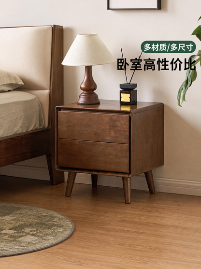 实木床头柜现代简约胡桃色储物柜卧室橡胶木收纳柜子