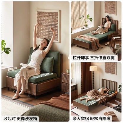 【28天预售】实木沙发床客厅两用小户型沙发黑胡桃木2026新款折叠沙发