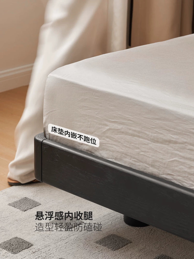 实木床北欧卧室家具带灯悬浮床现代简约大板床黑色双人床
