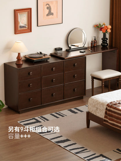 实木化妆桌卧室复古斗柜化妆台一体中古风旋转梳妆台