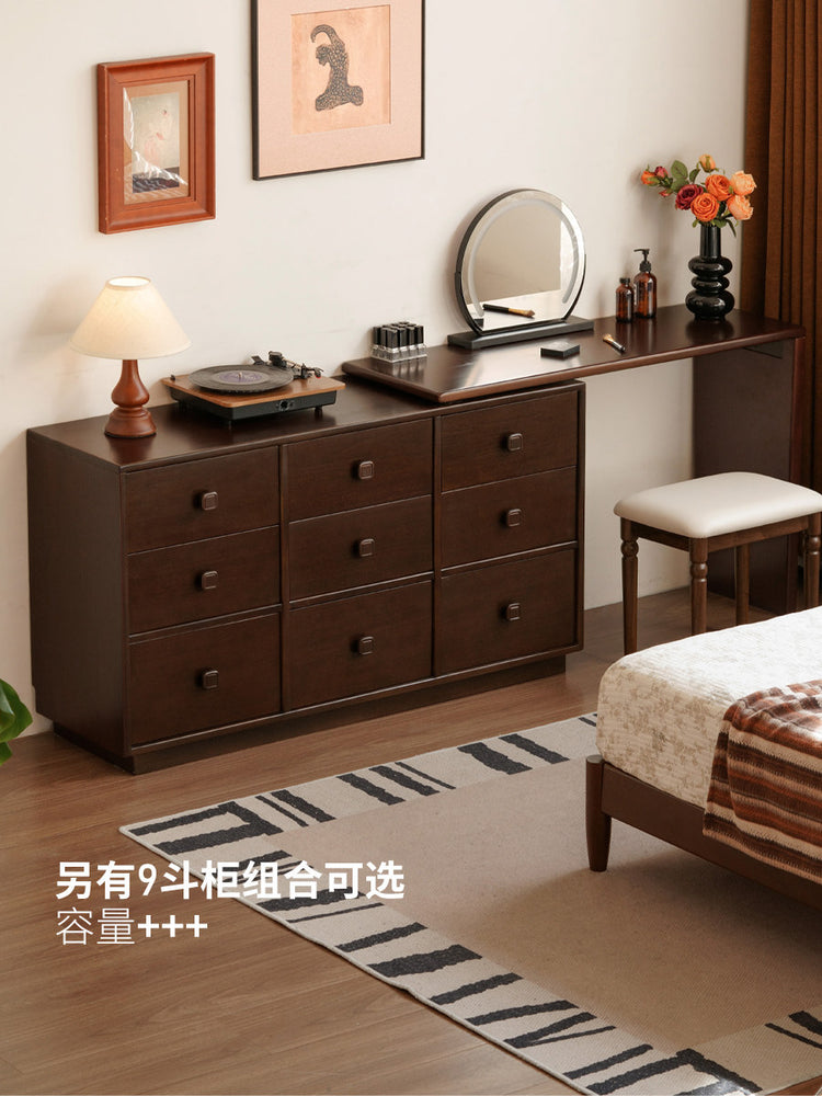 实木化妆桌卧室复古斗柜化妆台一体中古风旋转梳妆台