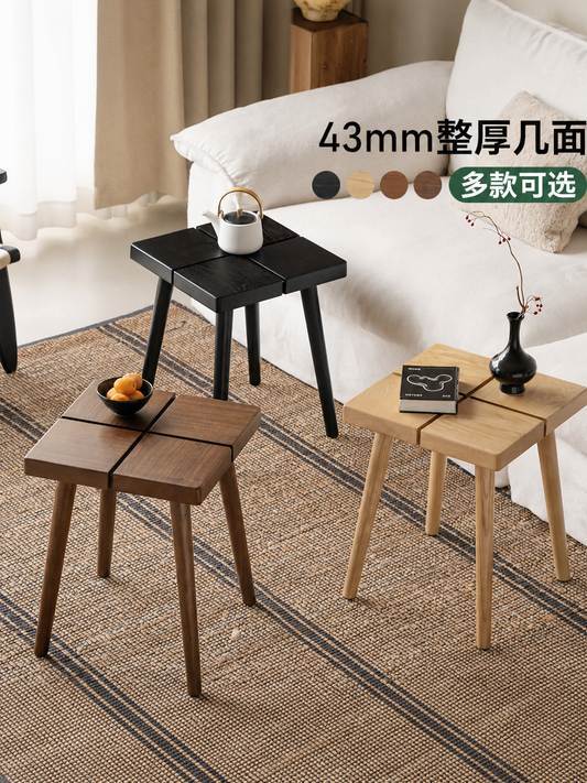实木方几侘寂风客厅茶几阳台方形角几小户型沙发边几