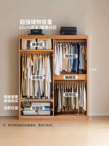 实木衣柜卧室推拉门衣橱复古樱桃木收纳柜移门储物柜