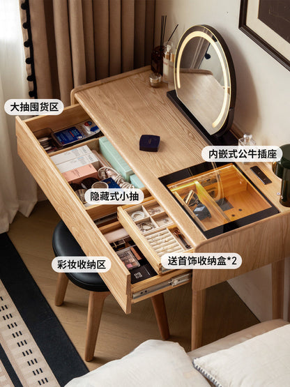 实木化妆桌现代简约水曲柳梳妆台卧室小户型多功能化妆台