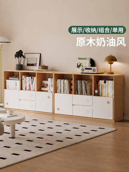 实木奶油风书房模块柜置物柜简约收纳柜组合书柜