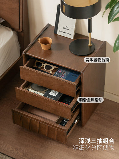 实木床头柜现代简约胡桃色储物柜卧室可移动床边收纳柜