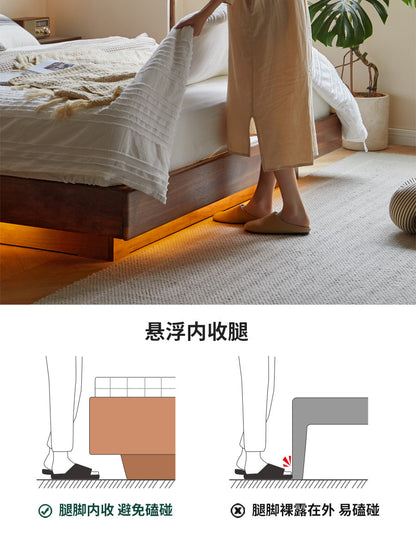 实木床黑胡桃木轻奢悬浮床高箱床夜光储物床收纳床双人床