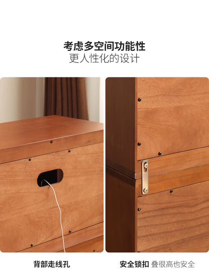 实木电视柜客厅中古风模块组合柜落地拼色书柜边柜