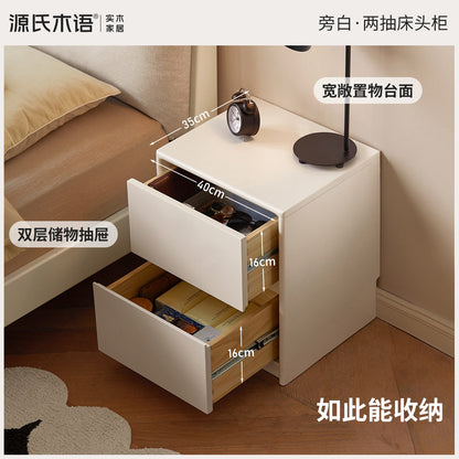 实木床头柜落地床边柜白色奶油风储物柜双抽小柜子