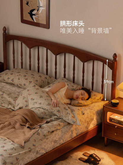 实木床卧室复古温莎床小户型双人床中古风1.8米大床